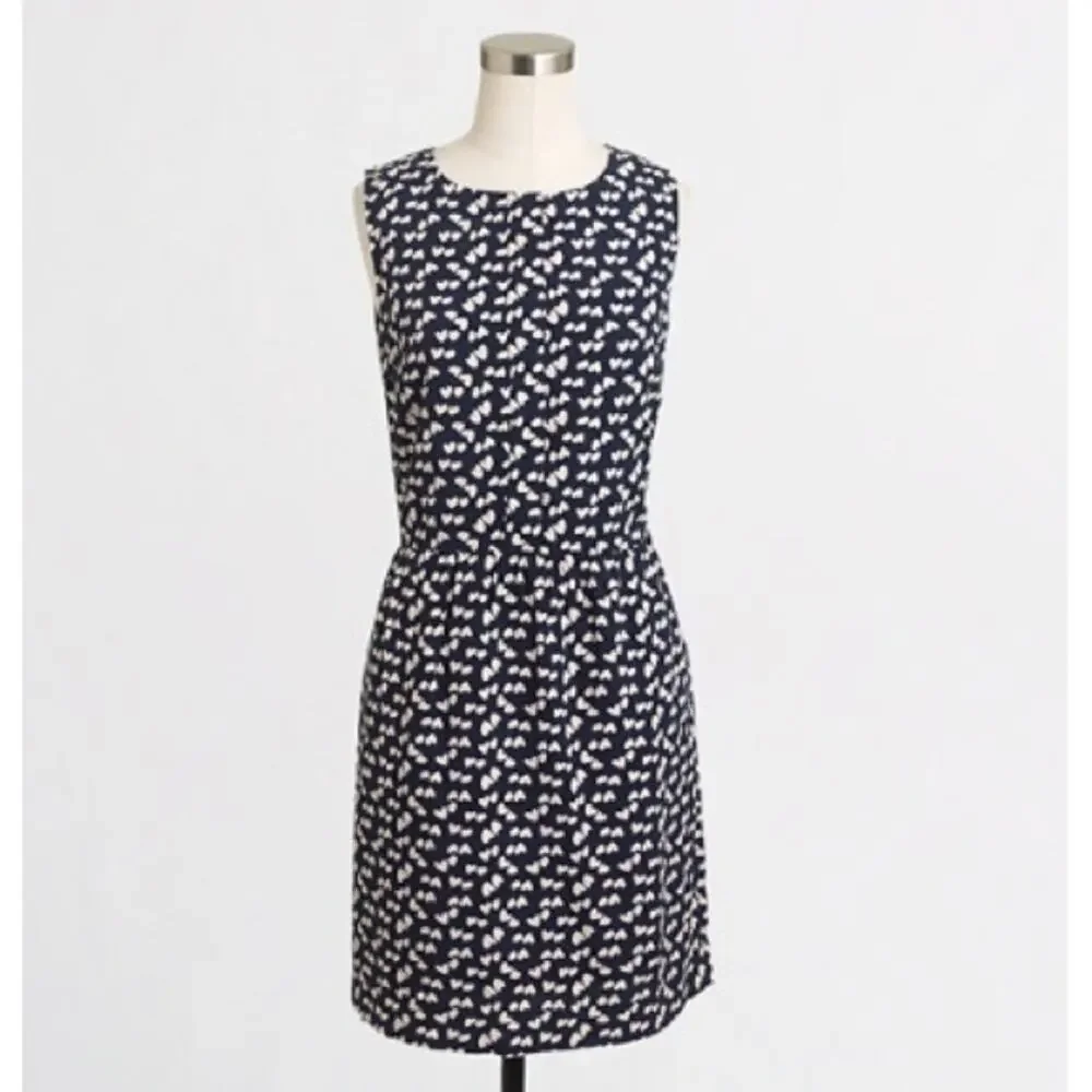 J. Crew NWT Scattered Heart Navy Split Neck Dress // 2